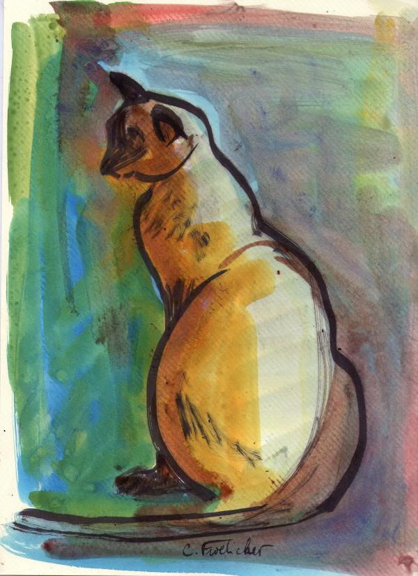 chat siamois, encre sur papier